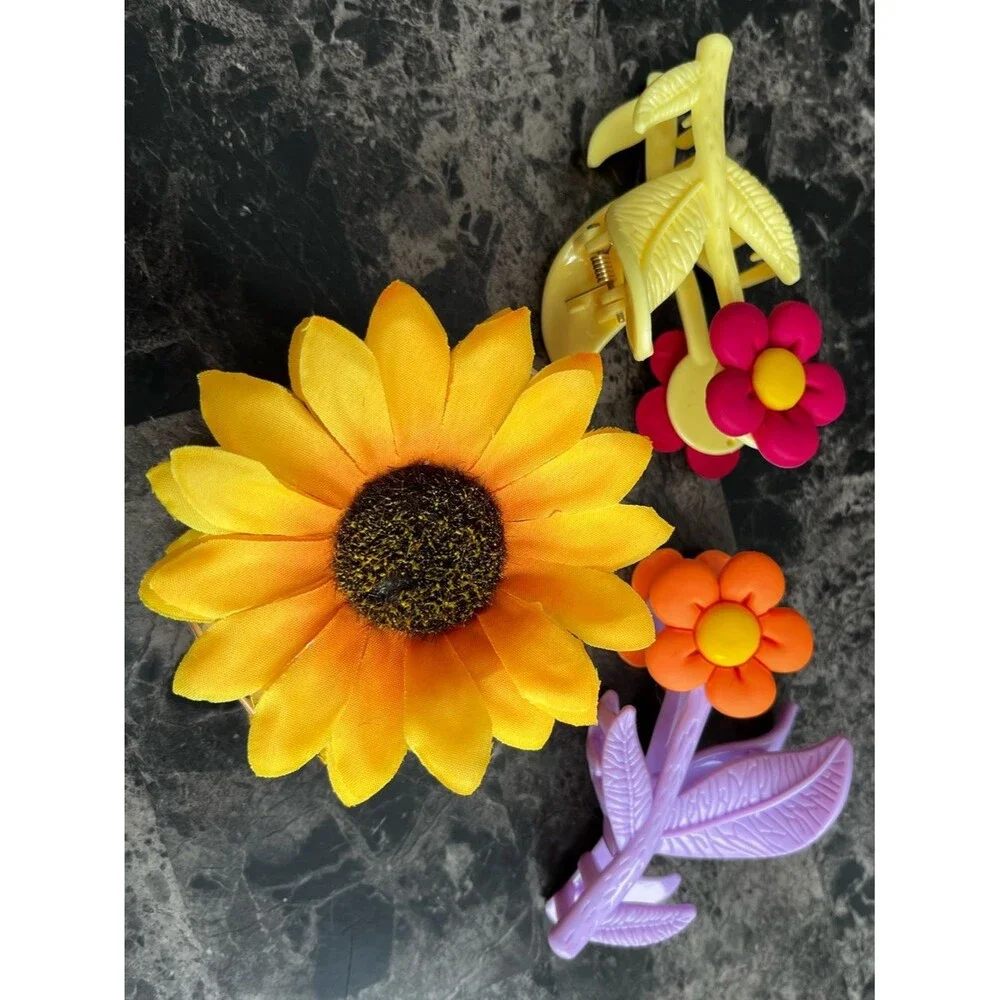 Flower Hair Claw Clip Set Yellow Sunflower & Colorful Flower Claw Clips